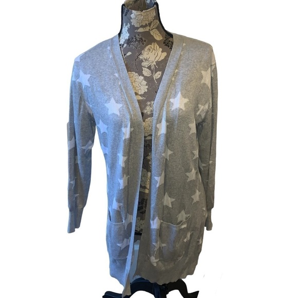 Sweaters - Gray & White Star Cardigan with Pockets size medium